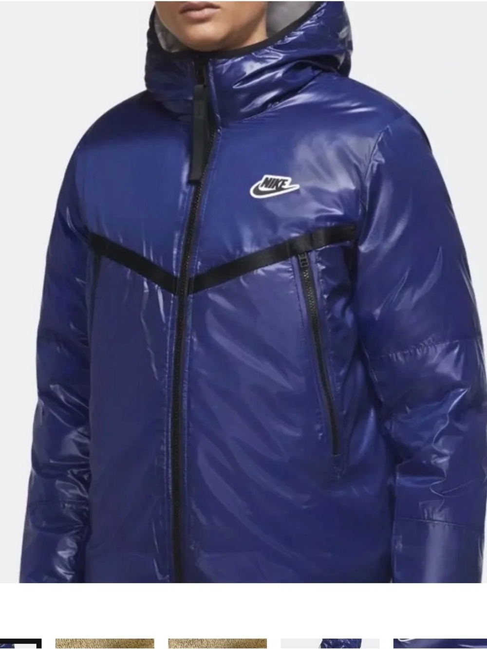 Nike Shiny Navy Hooded Puffer Jacket with Black Trim
